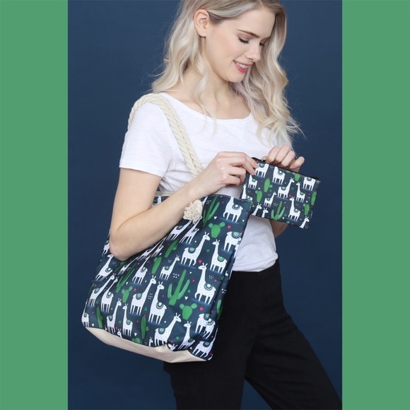 BLACK Llama and Cactus Tote Bag - Picture 2 of 6